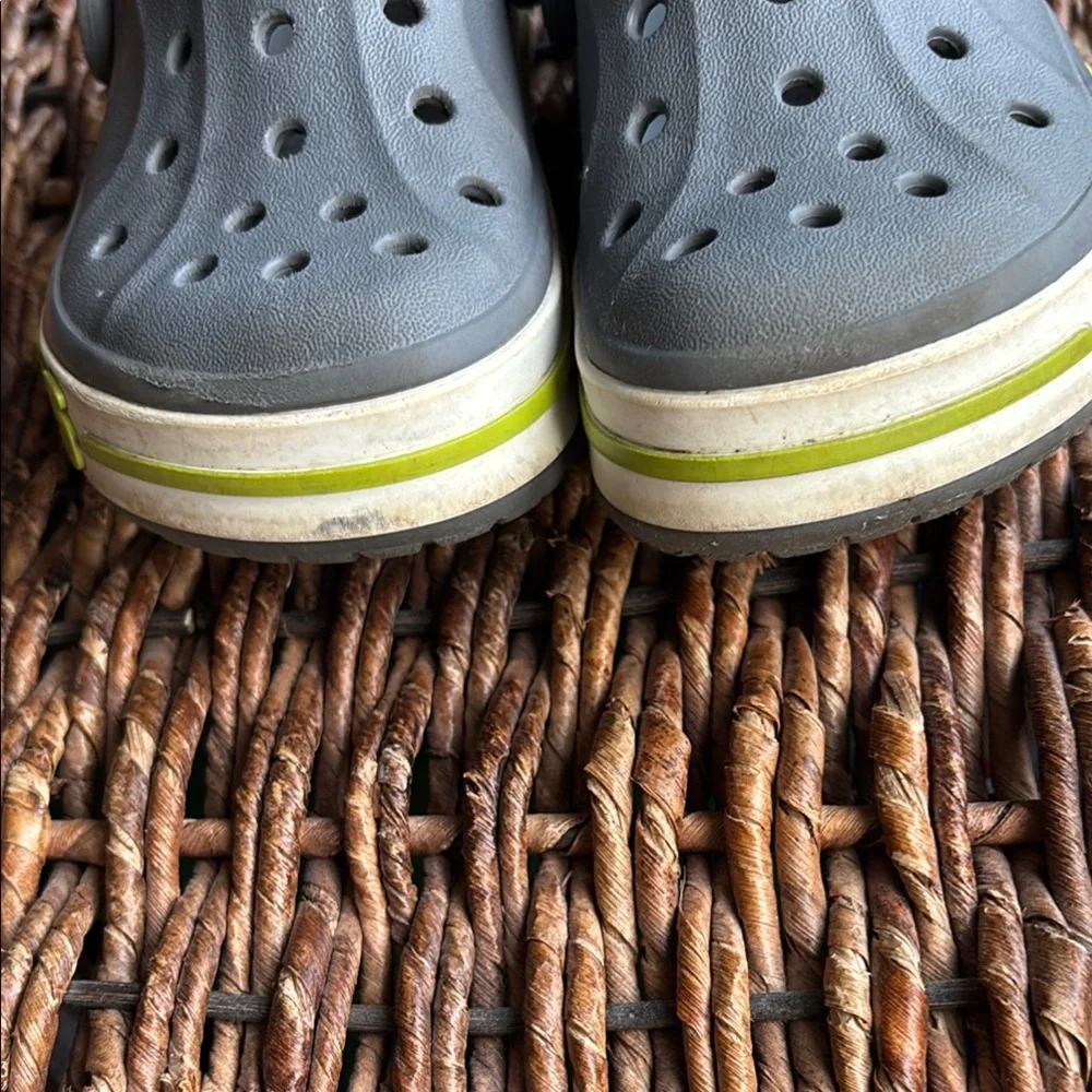 Kids Crocs Gray Clogs with Green Accents 9